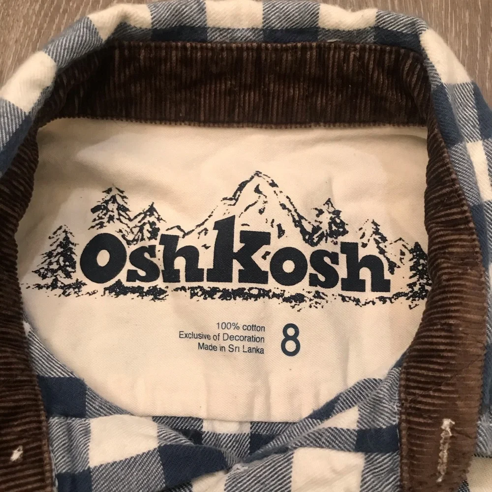 OshKosh Buffalo Plaid Corduroy Collar Flannel‎ Shirt Boy's Size 8